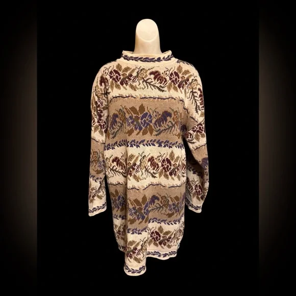 Vintage Bohemian Express Tricot Oversized Long Sleeve Knitted Sweater Dress OS - Picture 2 of 6